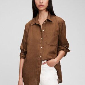 GAP Brown Button-Down Linen Shirt